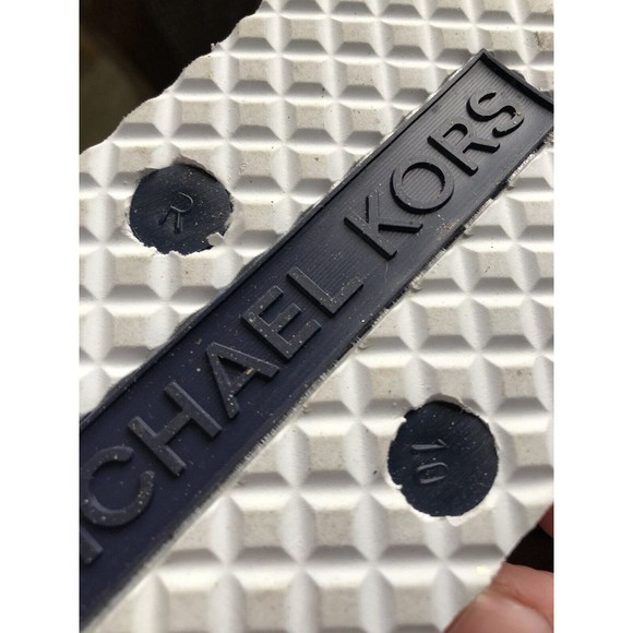Michael Kors Jet Set Flip Flop Sandals Navy Blue White Gold MK Logo US Size 10 - Picture 7 of 7
